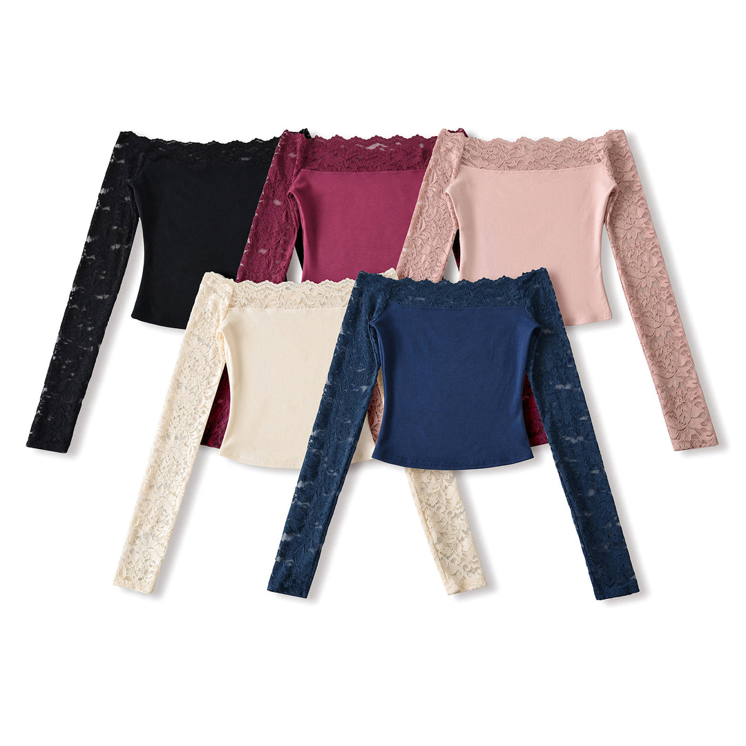 Ladies Carmen top with lace sleeves and off-the-shoulder cut Amarae