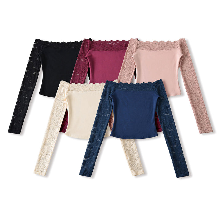 Ladies Carmen top with lace sleeves and off-the-shoulder cut Amarae