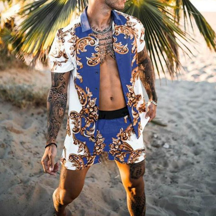 Chic und Stil men's short sleeve t-shirt and tropical print shorts set