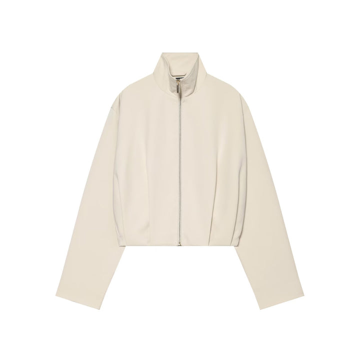 Women's Cropped Bomber Jacket with High Stand Collar, Full Metal Zip and Fitted Cuffs