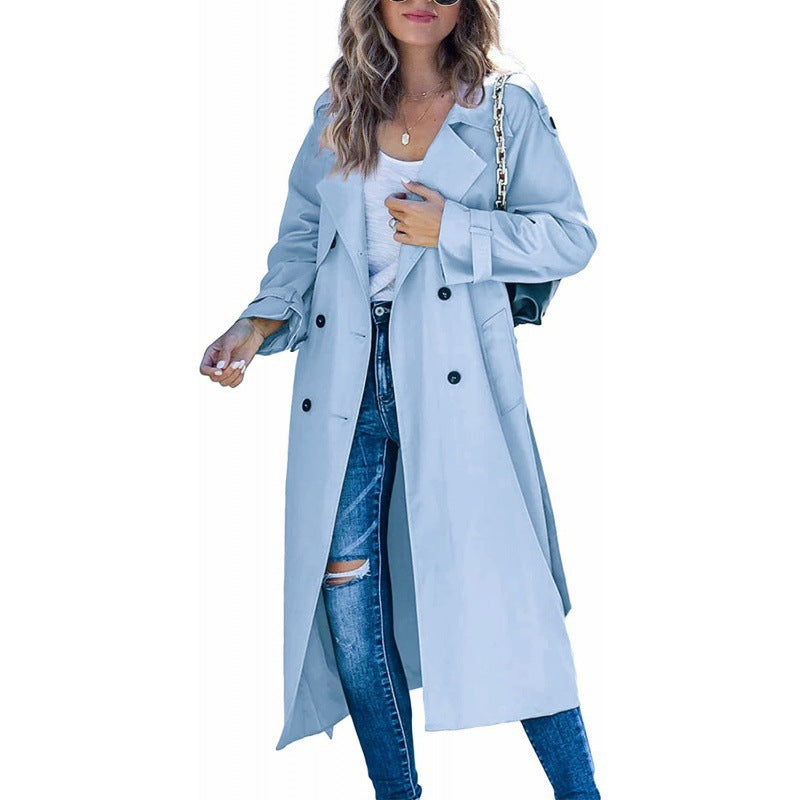 Elegant trench coat for women with double-breasted closure and belted waist Lune London