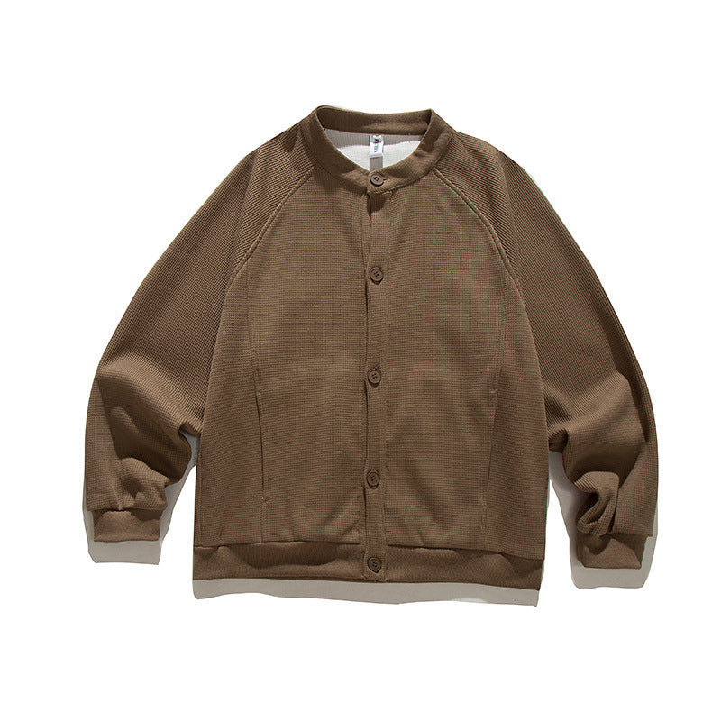 Men's waffle texture bomber-style cardigan with raglan sleeves and button placket Amarae
