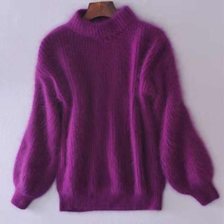 Mohair sweater for women with turtleneck, puff sleeves, and textured design Lune London