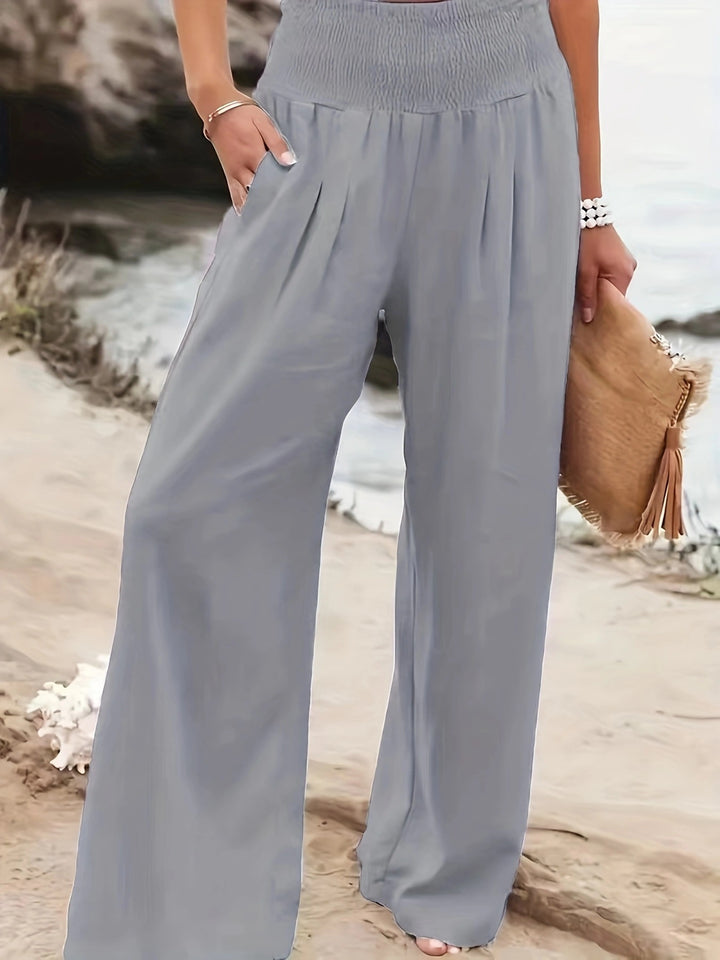 Summer wide-leg pants for women with elastic waist and elegant draping Lune London