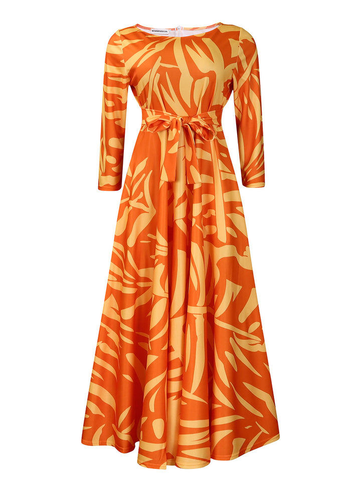 Maxi dress for women with a waist belt and long sleeves Lune London
