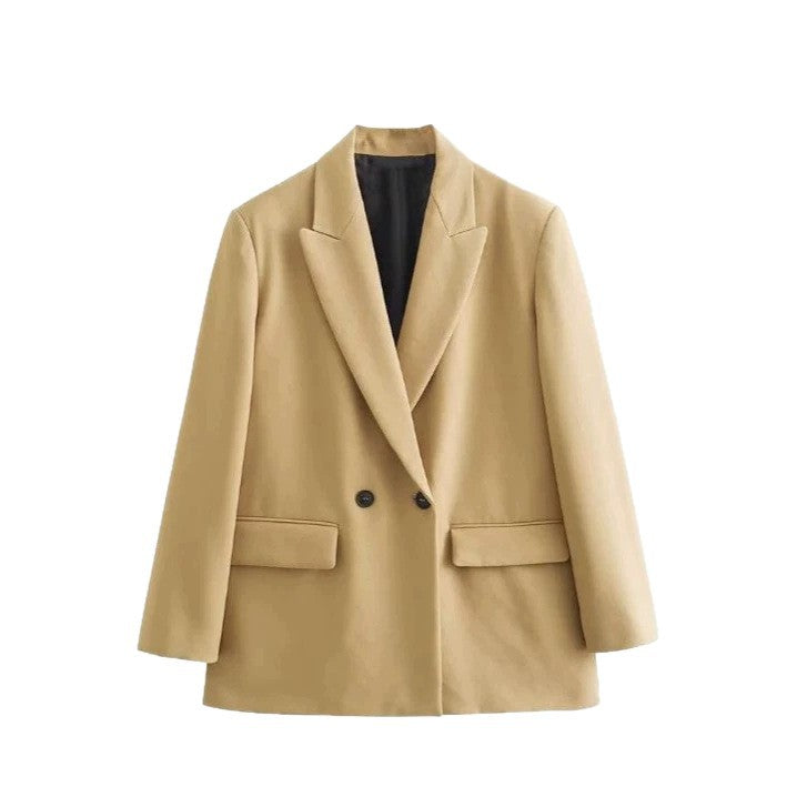 Women's Double-Breasted Boxy Blazer with Boxy Silhouette and Lapel Collar Amarae