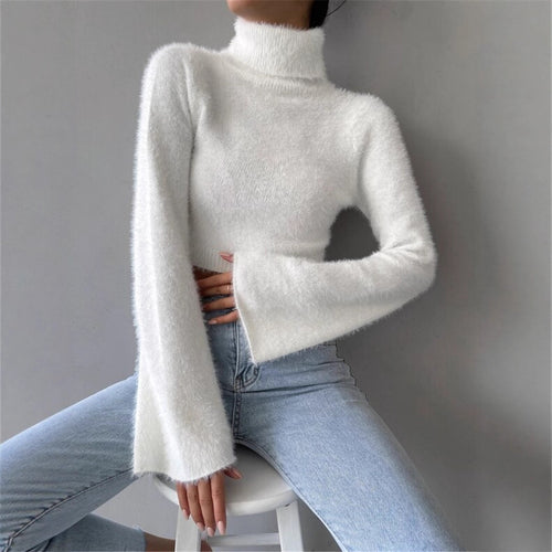Ladies High Quality Knit Sweater with Wide Sleeves and Turtleneck Amarae
