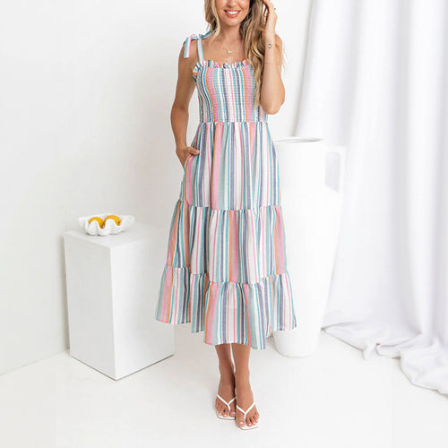 Striped maxi dress for women with adjustable spaghetti straps Amarae