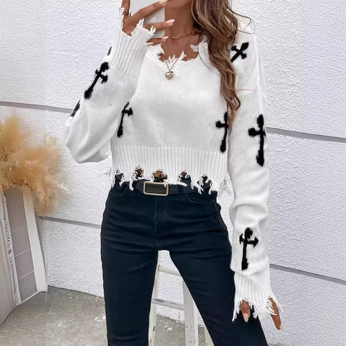Short pullover for women with decorative crossover patterns Amarae