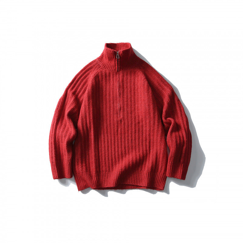 Unisex Oversize Ribbed Half-Zip Sweater with Stand-Up Collar Amarae