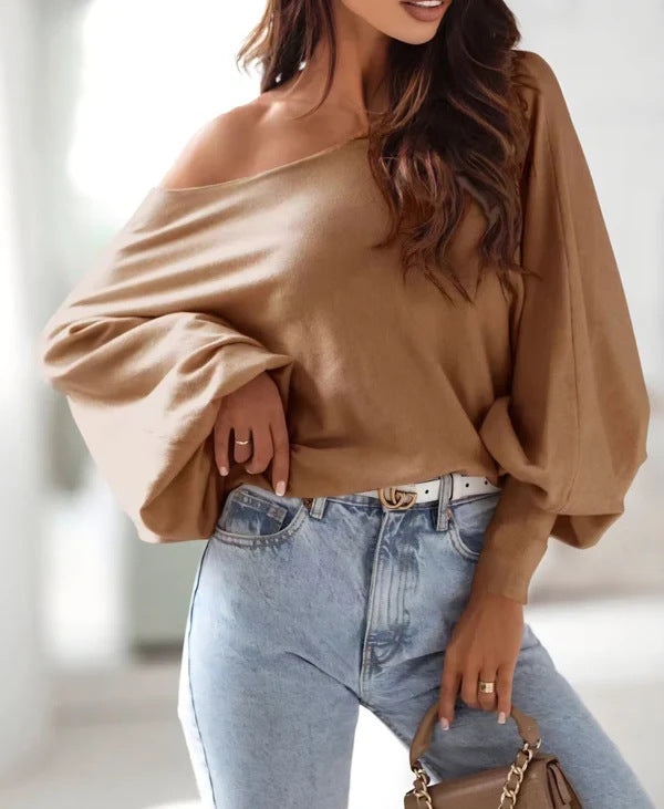 Oversized sweater for women with an asymmetrical cut and a plunge neckline Lune London