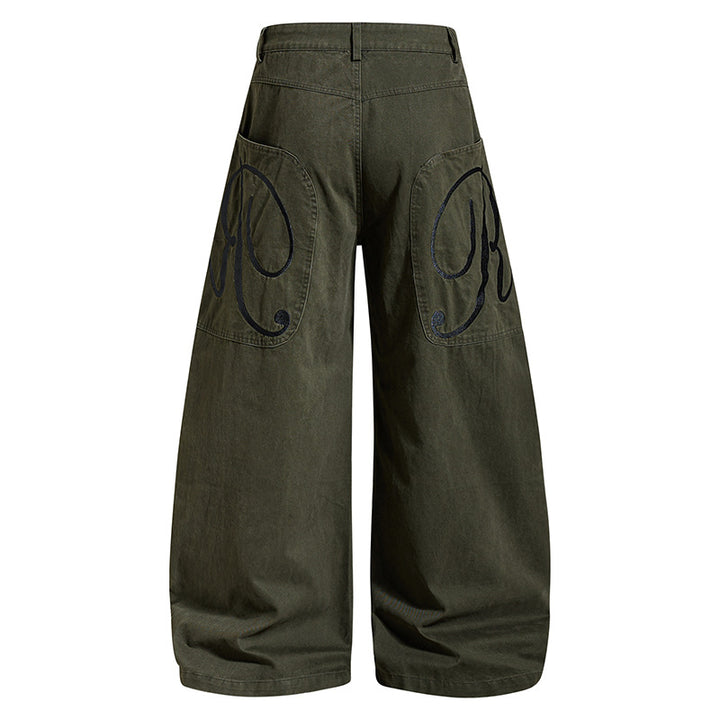 Women's Wide Denim Palazzo Pants with Balloon Hem and Attached Logo Pockets Amarae