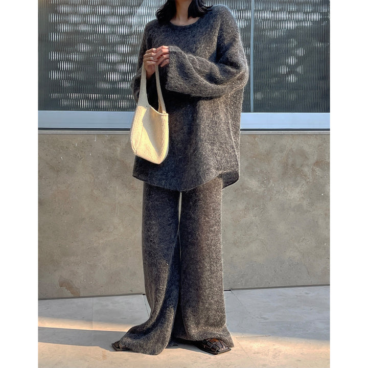 Women Fluffy Palazzo Knit Pants with Wide Leg and Lounge Silhouette Amarae