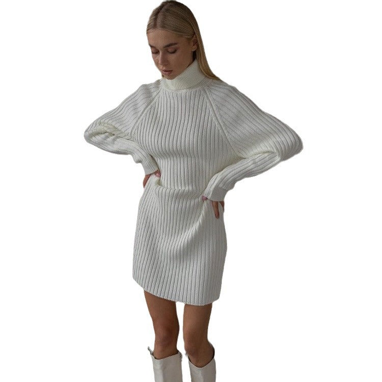 Knitted dress for women with high collar and long sleeves Lune London