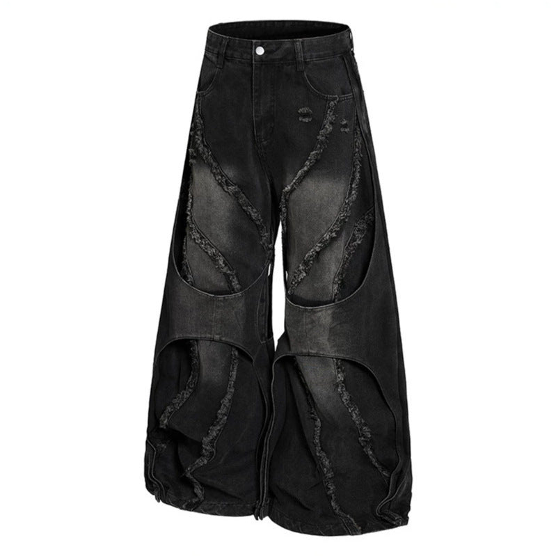 Women's wide Destroyed Denim Culotte with layered look and fringe application Amarae