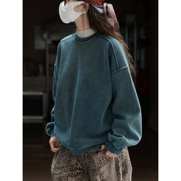 Women's Cotton Blend Relaxed Sweater with Washed Surface and Raglan Sleeves Amarae