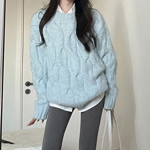 Pull femme en tricot épais avec motif en câble et coupe décontractée Chic & Stil