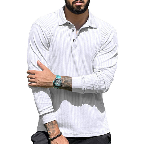 Long sleeve polo shirt for men with textured design and elegant button placket Amarae