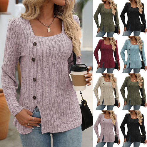 Top en tricot pour femmes avec encolure carrée et détails de boutons Chic & Stil