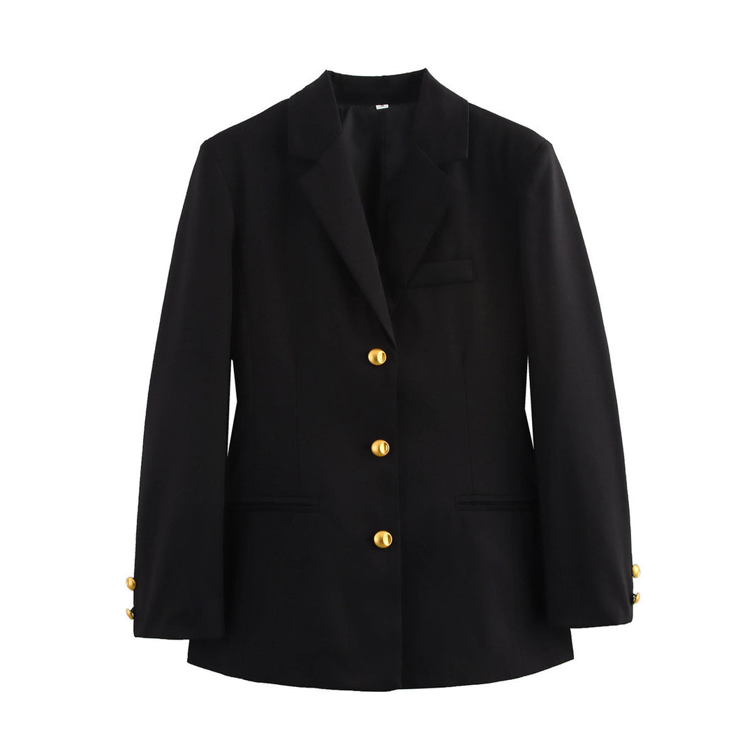 Plaid blazer for women with gold buttons and practical pockets Lune London