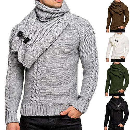 Knitted pullover for men with integrated scarf Amarae