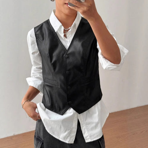 Elegant faux leather jacket for women with a fitted cut and practical pockets Amarae