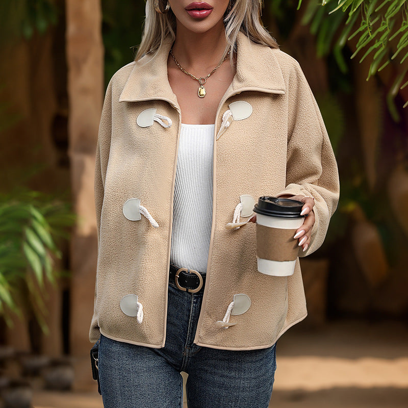 Women's fleece jacket with decorative buttons and side pockets Lune London