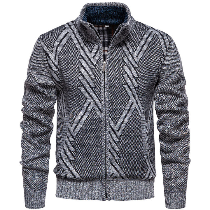 Knitted jacket for men with textured cable pattern and practical pockets Lune London