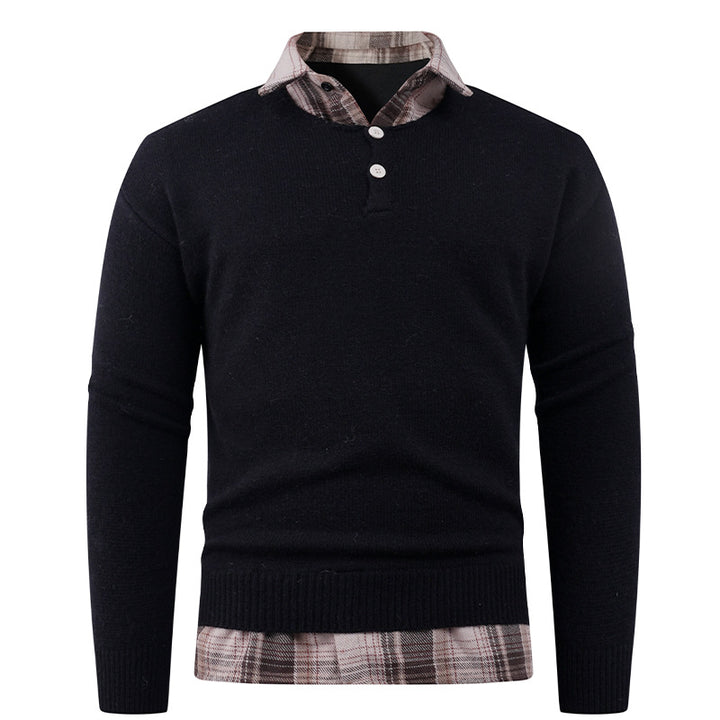 Men's sweater with integrated shirt collar and button detail Lune London