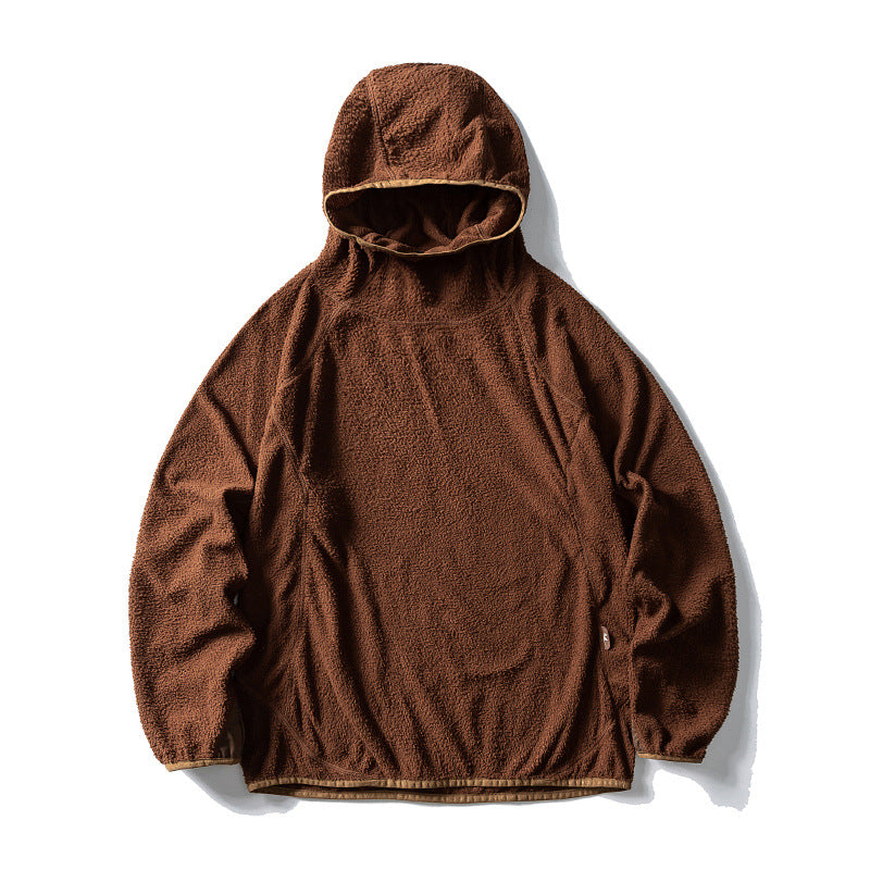 Unisex oversized fleece hoodie with teddy fleece, high collar and elastic hem