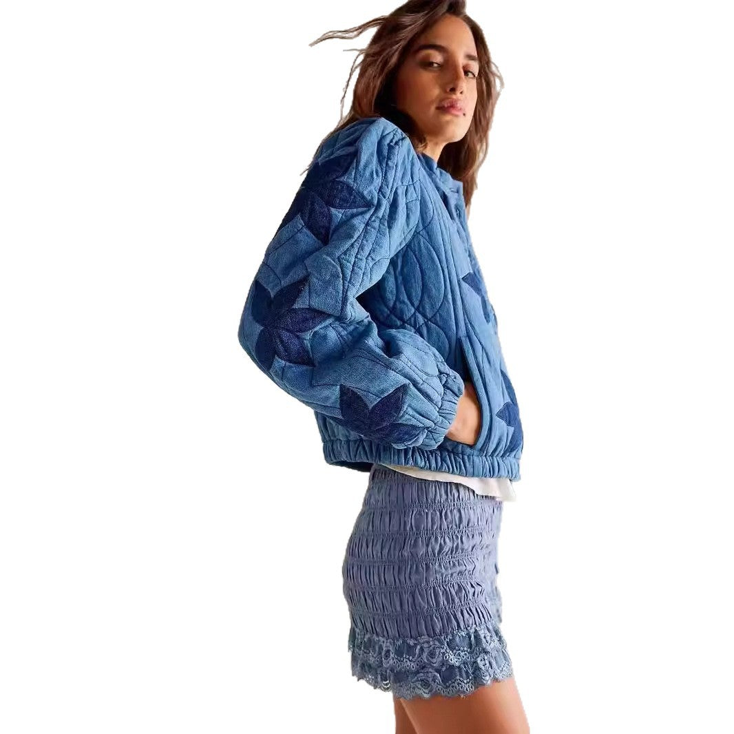 Lady quilted jacket with floral embroidery Lune London