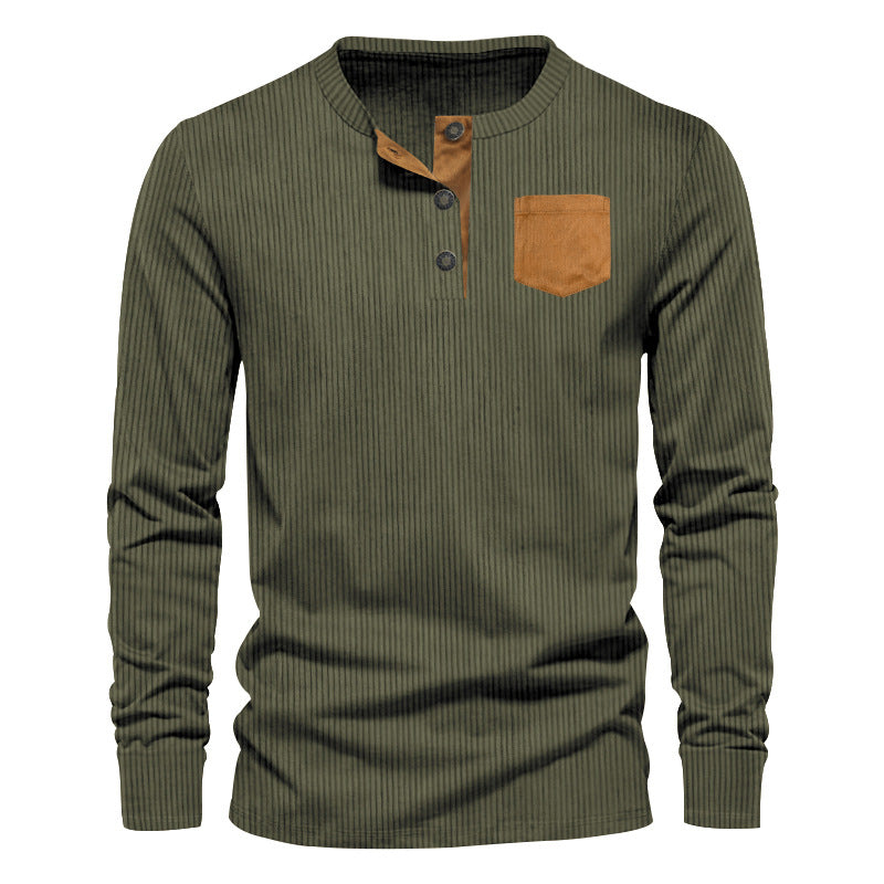 Men's Long Sleeve Henley T-Shirt with Ribbed Design and Practical Chest Pocket Lune London