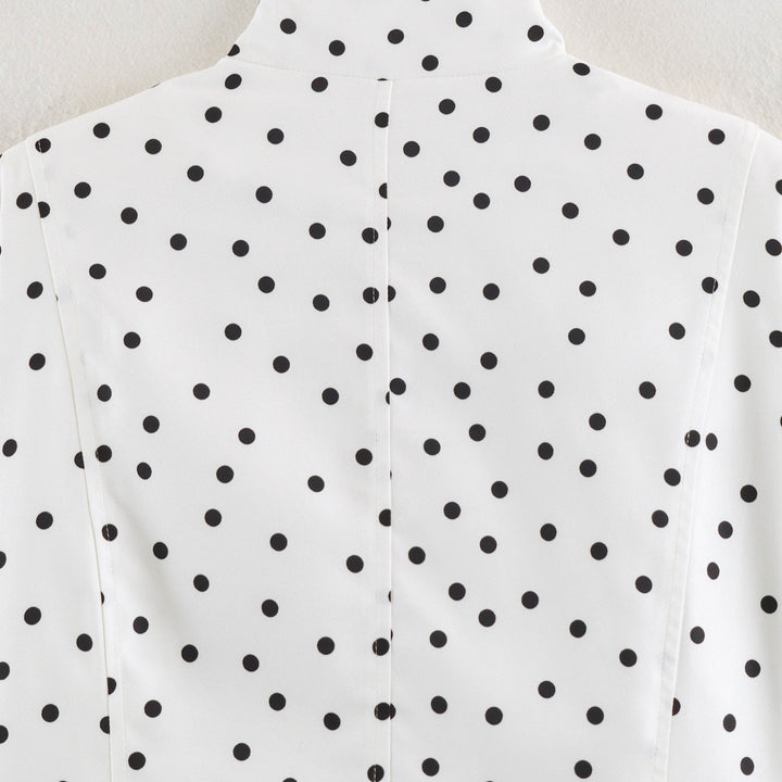 Women's Polka Dot Cropped Blouse with Stand Collar and Concealed Button Placket Amarae