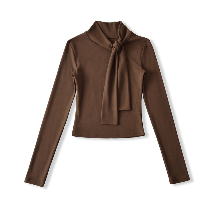 Long sleeve women’s t-shirt with an elegant wrap neckline and a feminine bow look Lune London