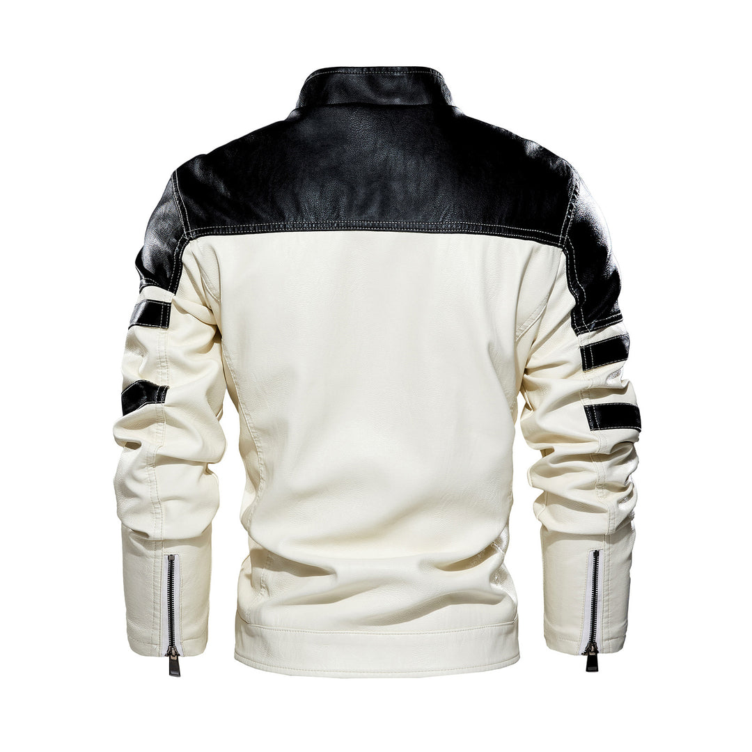 Men's biker jacket in faux leather with contrasting color panels Lune London