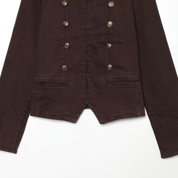 Women's Short Military Jacket in Double-Breasted Style with Stand-Up Collar and Epaulettes Amarae