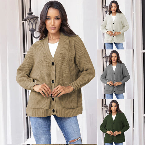 Cardigan en tricot épais pour femmes avec grandes poches et col en V classique Chic & Stil