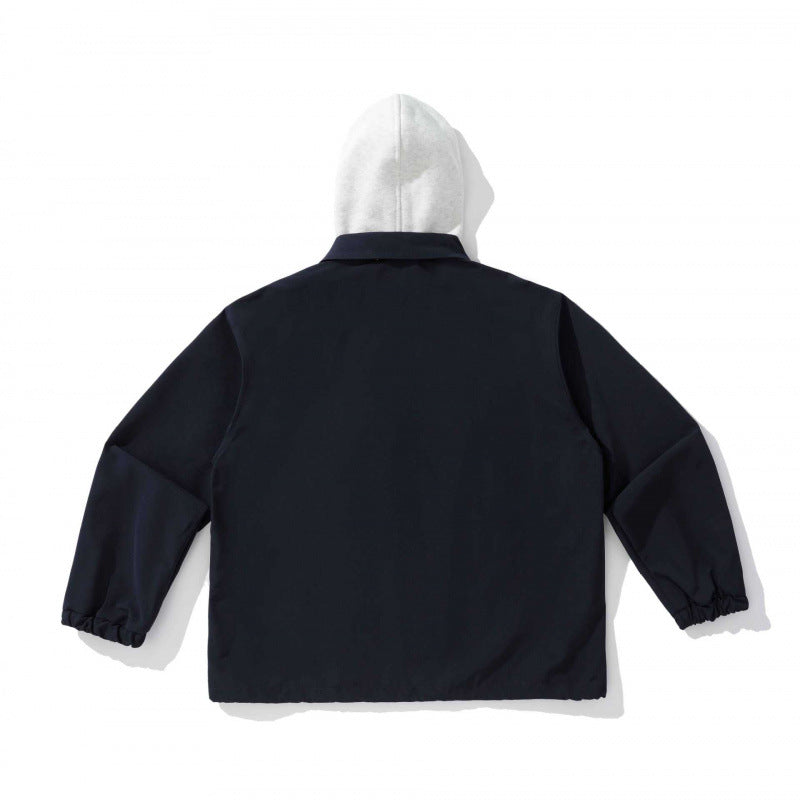 Unisex Two-Layer Overshirt Jacket with Attached Fleece Hood and Snap Button Placket Amarae