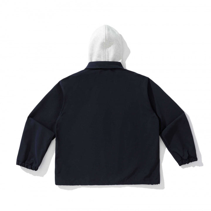 Unisex Two-Layer Overshirt Jacket with Attached Fleece Hood and Snap Button Placket Amarae