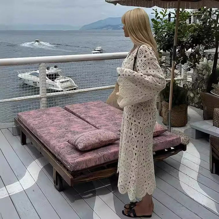 Ladies Airy Crochet Dress with Wide Sleeves Lune London