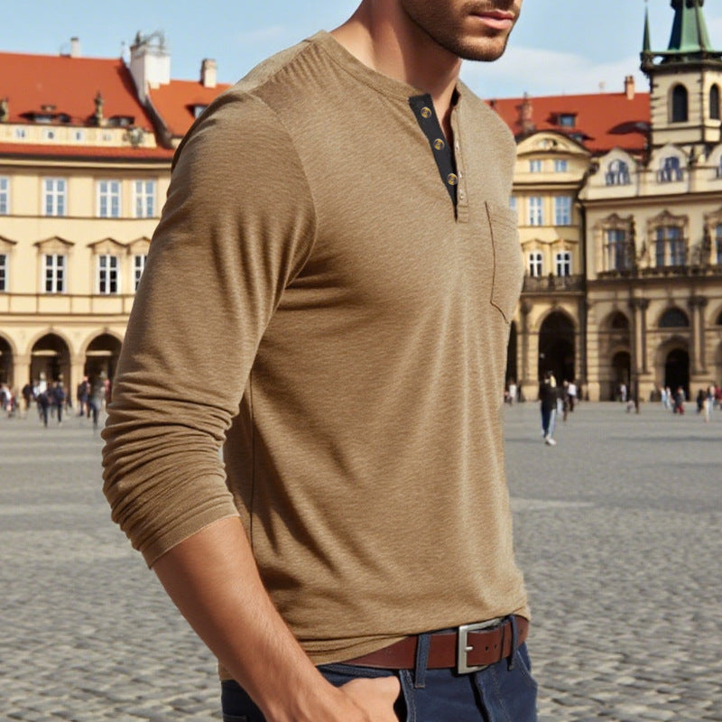 Men's long sleeve Henley shirt with buttons and elegant accents Lune London