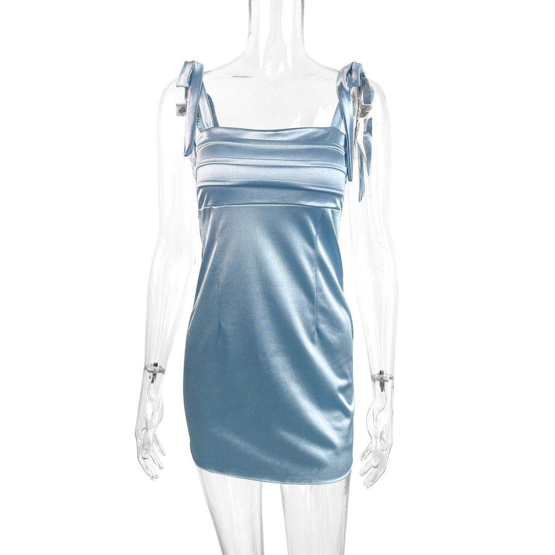Ladies delicately shiny mini dress with sophisticated bow straps Lune London