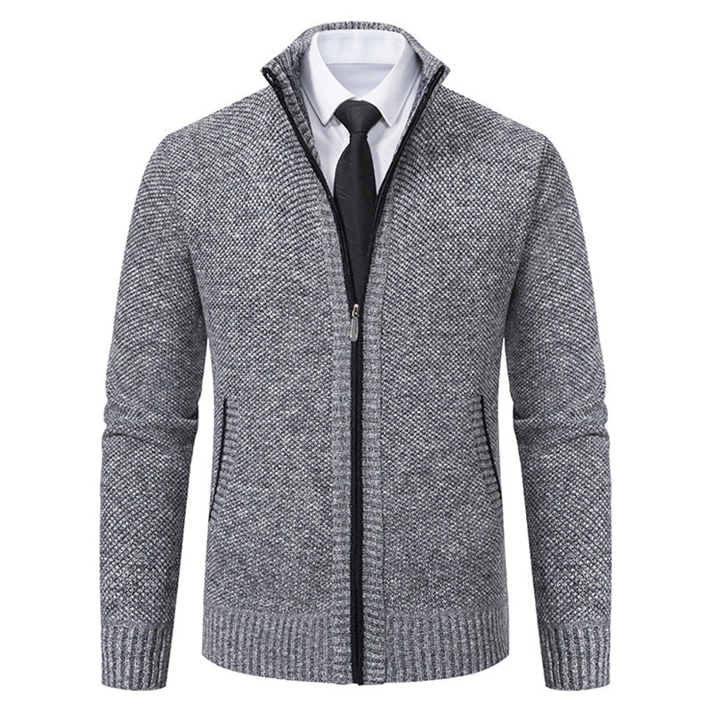 Elegant knitted jacket for men with high collar and practical zipper Lune London