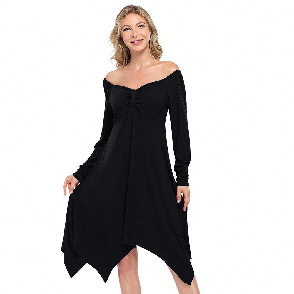 Robe longue asymétrique pour femme avec manches longues et corsage froncé Chic & Stil