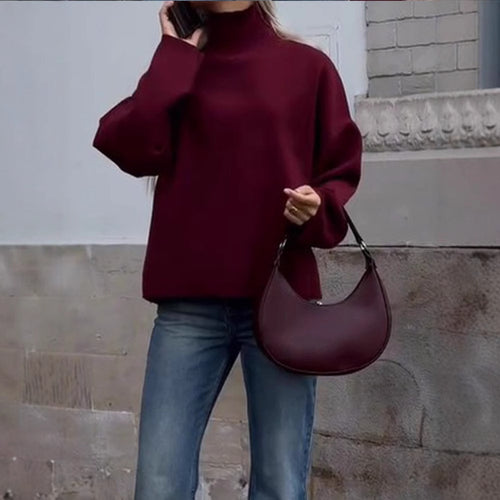 Oversized knit pullover for women with high collar and relaxed fit Amarae