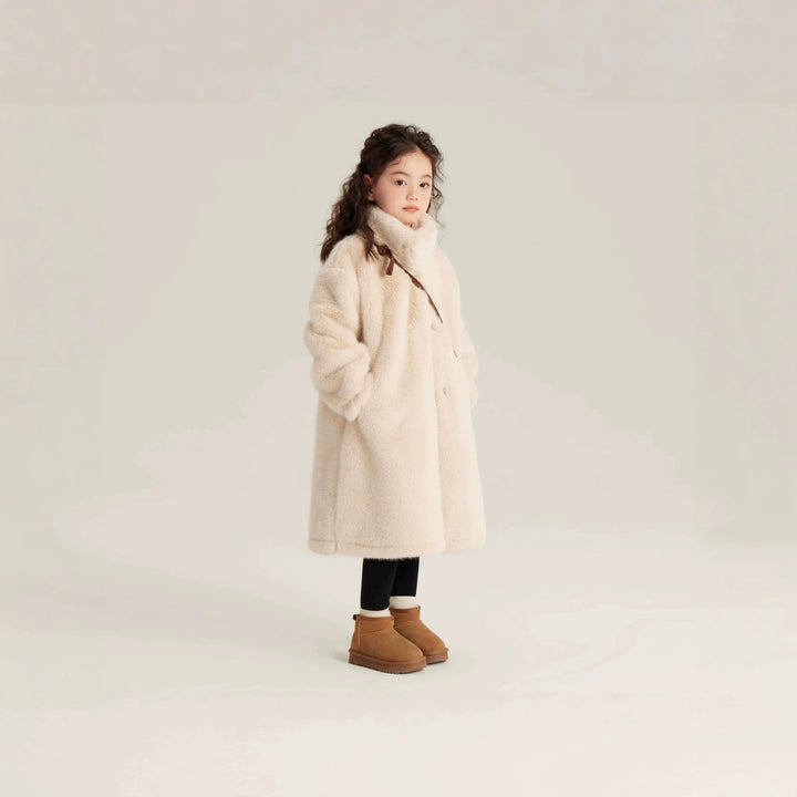 Ladies Cozy Faux Fur Coat with High Stand-Up Collar and Straight Cut Amarae