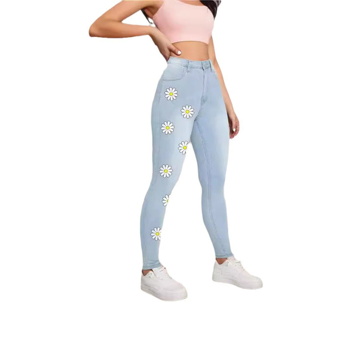 Women's High-Waist Skinny Jeans with printed Daisies and figure-shaping Stretch Amarae