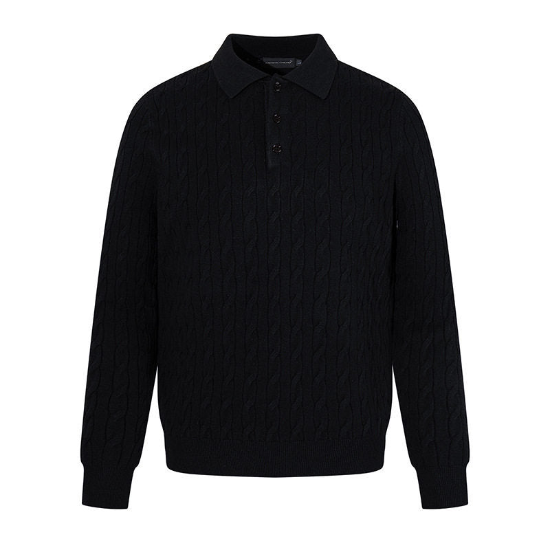 Men's knit polo with cable knit pattern, shirt collar and button placket Amarae