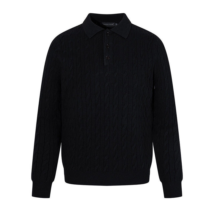 Men's knit polo with cable knit pattern, shirt collar and button placket Amarae