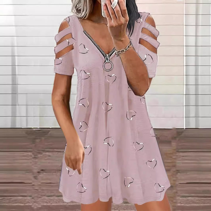 Casual dress for women with cut-out sleeves and heart pattern Lune London